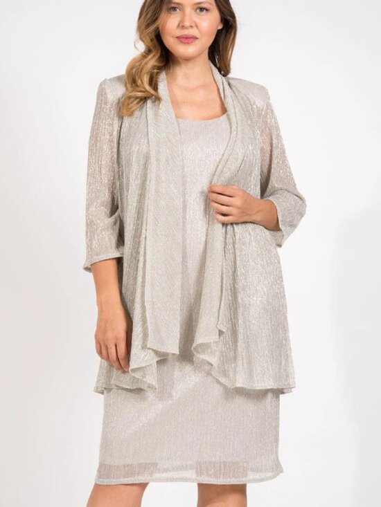 R&M Richards Dresses & Skirts - R&M Richards Sleeveless Metallic Champagne Two-Piece Dress & Jacket Set Size 18W